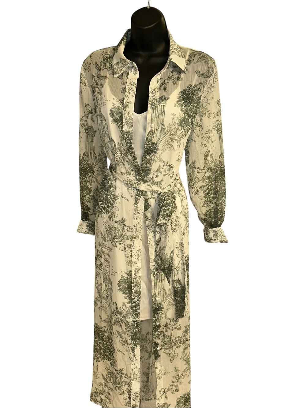 Alex Marie White and Sage Green Printed High-Low Shirt Dress - Picture 3 of 12
